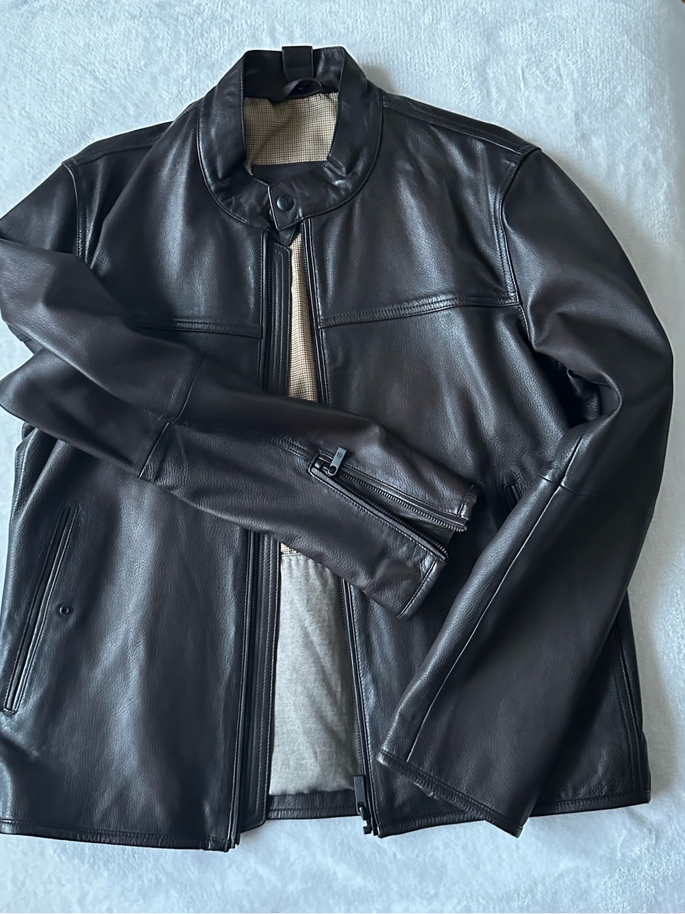 Massimo Dutti Brown Leather Bomber Jacket